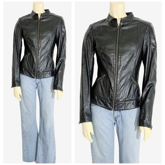 Vintage Y2K Black Leather Biker Jacket by DANIER / Made in Canada / size X-Small - Picture 5 of 16
